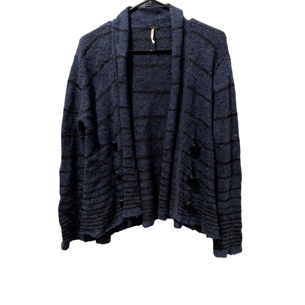 Free People Wool Blend Rabbit Hair Striped Slouchy Sweater Cardigan Size Small |
